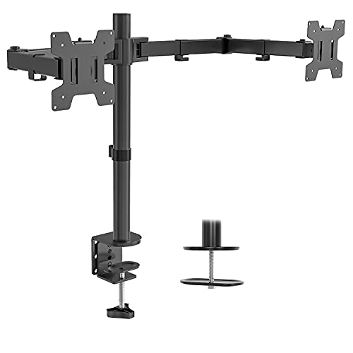 WALI Dual LCD Monitor Fully Adjustable Desk Mount Stand Fits 2 Screens up to 27 inch, 22 lbs. Weight Capacity per Arm (M002), Black