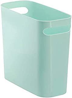 mDesign Slim Plastic Rectangular Small Trash Can Wastebasket, Garbage Container Bin with Handles for Bathroom, Kitchen, Home Office, Dorm, Kids Room - 10