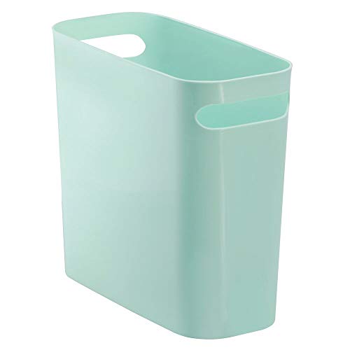 mDesign Slim Plastic Rectangular Small Trash Can Wastebasket, Garbage Container Bin with Handles for Bathroom, Kitchen, Home Office, Dorm, Kids Room - 10