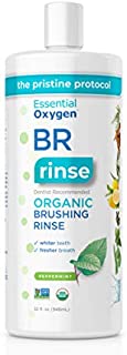 Essential Oxygen BR Certified Organic Brushing Rinse, All Natural Mouthwash for Whiter Teeth, Fresher Breath, and Happier Gums, Alcohol-Free Oral Care, Peppermint, Refill, 32 Ounce