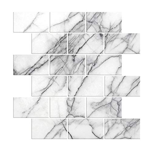 12-Sheet Peel and Stick Backsplash Tile for Kitchen and Home Decor (12inx12in, Grey Marble)