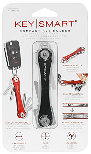 KeySmart - Compact Key Holder and Keychain Organizer - Smart and Lightweight Key Holder with Loop Piece Included Idea (up to 14 Keys, Black)