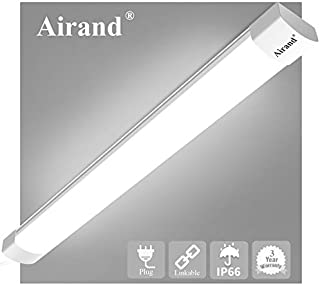 Utility LED Shop Light Fixture 2FT 4FT with Plug, Airand Waterproof Linkable LED Tube Light 5000K Under Cabinet Lighting,1800 LM LED Ceiling and Closet Light 18W, Corded Electric with ON/Off Switch