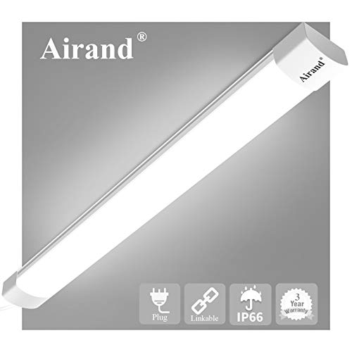 Utility LED Shop Light Fixture 2FT 4FT with Plug, Airand Waterproof Linkable LED Tube Light 5000K Under Cabinet Lighting,1800 LM LED Ceiling and Closet Light 18W, Corded Electric with ON/Off Switch