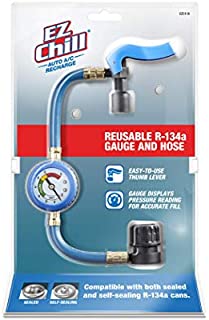 InterDynamics EZ Chill Car Air Conditioner R134A Refrigerant Gauge and Hose, Reusable AC Recharge Kit, EZC110-4