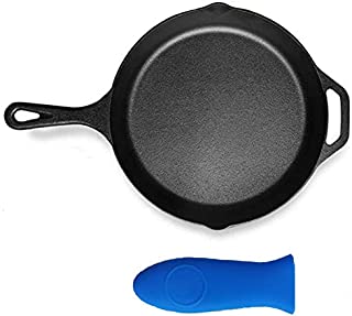 Kookantage Pre-Seasoned Cast Iron Skillet 12in Iron Pans with One Silicone Hot Handle Holder - 12.5 Inch