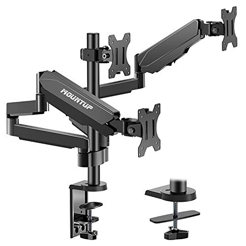 MOUNTUP Triple Monitor Stand Mount - 3 Monitor Desk Mount for Computer Screens Up to 27 inch, Triple Monitor Arm with Gas Spring, Heavy Duty Monitor Stand, Each Arm Holds Up to 17.6 lbs, MU0006