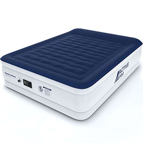 Active Era Luxury Queen Size Air Mattress with Built-in Electric Pump and Raised Pillow - Elevated Inflatable Double High Air Bed with Structured I-Beam Technology, Height 22