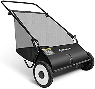 Right Hand 26-Inch Push Lawn Sweeper, Strong Rubber Wheels & Heavy Duty Durable Steel Structure Sweeps Leaf Grass & More, 7ft Mesh Collection Bag, 4 Spinning Brushes