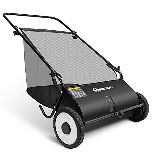 Right Hand 26-Inch Push Lawn Sweeper, Strong Rubber Wheels & Heavy Duty Durable Steel Structure Sweeps Leaf Grass & More, 7ft Mesh Collection Bag, 4 Spinning Brushes