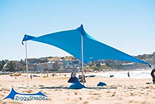 ZiggyShade Family Beach Sunshade. Lightweight Pop Up Tent Sun Shelter with Sandbag Anchors, 4 Pegs. UPF50+ Portable Outdoor Canopy. 7.2x8 FT, 2 Poles