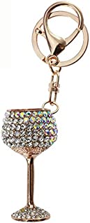 Bolbove Red/White Wine Glasses Shape Keychain Keyring Blingbling Crystal Rhinestones Purse Pendant Handbag Charm (Clear)