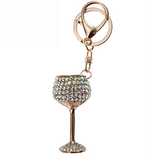 Bolbove Red/White Wine Glasses Shape Keychain Keyring Blingbling Crystal Rhinestones Purse Pendant Handbag Charm (Clear)