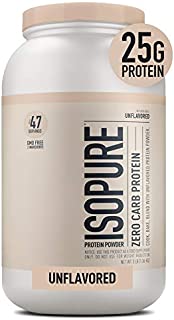 Isopure Zero Carb Unflavored 25g Protein, 100% Whey Protein Isolate, Keto Friendly Protein Powder, No Added Colors/Flavors/Sweeteners, GMO Free, 3 Pound (Packaging May Vary)