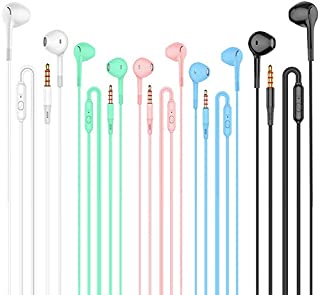 Earbuds Headphones 5 in One Pack, Wired Earbud with Heavy Bass Stereo Noise Blocking, Microphone, Compatible with iPhone, Android Phones, Laptops, Computers, iPad or Any Device with 3.5mm Interface