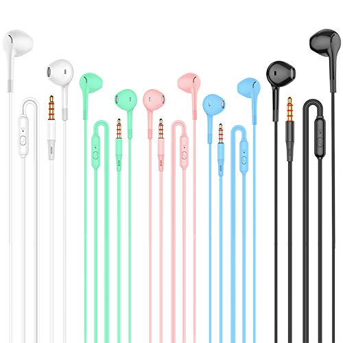 Earbuds Headphones 5 in One Pack, Wired Earbud with Heavy Bass Stereo Noise Blocking, Microphone, Compatible with iPhone, Android Phones, Laptops, Computers, iPad or Any Device with 3.5mm Interface