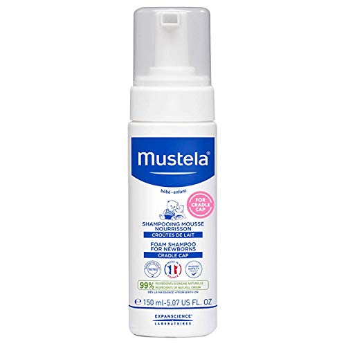 Mustela Cradle Cap Foam Shampoo for Newborn - Baby Shampoo with Natural Avocado - Tear-Free & Fragrance-Free - 5.07 fl. oz.