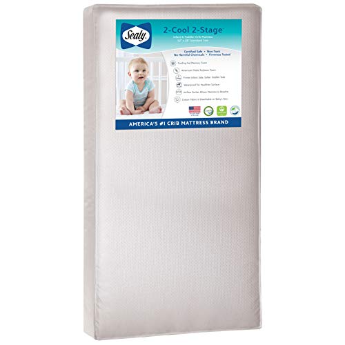 Sealy Baby Select 2-Cool 2-Stage Dual Firmness Lightweight Waterproof Standard Toddler & Baby Crib Mattress, Soybean Foam-Core, 51.63 x 27.25