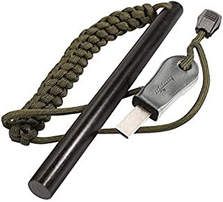 bayite 1/2 x 6 Inch Survival Drilled Flint Steel Fire Starter Ferrocerium Rod Kit with Striker-Pro Striker Paracord Landyard Handle Large