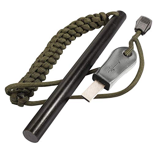 bayite 1/2 x 6 Inch Survival Drilled Flint Steel Fire Starter Ferrocerium Rod Kit with Striker-Pro Striker Paracord Landyard Handle Large