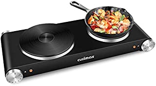 Hot Plate for Cooking, Cusimax 1800W Portable Electric Double Burner Stove, Cast Iron Countertop Burners Heating Plates with Adjustable Temperature Control, Compatible for All Cookwares--Upgraded Version