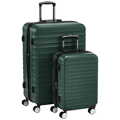 AmazonBasics Premium Hardside Spinner Suitcase Luggage with Wheels - 20-Inch, 28-Inch, Green