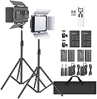 Neewer 2-Pack 2.4G LED Light with 2M Stand Bi-Color 600 SMD CRI 96+ LED Panel/Barndoor/LCD Display Video Lighting Kit for Photo Studio Photography, Ball Head/Remote/Battery/Charger/Case Included