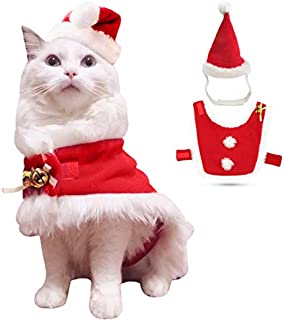 Enjoying Christmas Cat Costume Cat Santa Hat with Christmas Cloak Kitten Costumes Dogs Xmas Outfit with 2 Bells and hairballs, Red