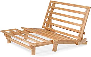 Queen Size Tri-Fold Wood Futon Sofa Bed Lounger Frame - (Space Saver, Natural Finish) Ideal for Small Spaces, RVs, and Dorm Furniture