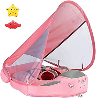 VQ-Ant Newest Mambobaby Non Inflatable Swim Trainer Size Improved Add Tail Never Flip Over UPF 50+ Sun Canopy Solid Swimming Pool Float