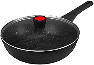 Cainfy Nonstick Wok with Lid, Induction Compatible, 12 Inch Stir Fry Pan Lightweight Large Family Frying Cookware