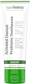 Probiotic Activated Charcoal Toothpaste - 4 Ounce Whitening Fluoride Free Spearmint Toothpaste with Xylitol, Organic Coconut Oil and Lactobacillus Paracasei - Supports Oral Health and Whiter Teeth