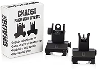 CHAOS READY | Flip Up Iron Sights - Spring Loaded Low Profile Back up Ironsights | Designed for Picatinny 1913 Pattern Rails | Co-Witness Front and Rear BUIS Combo Set |