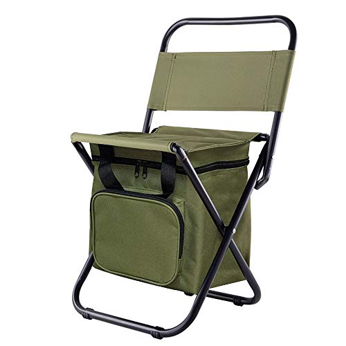 Kingmodern Portable Lightweight Backpack Chair Outdoor Small Camping Folding Waterproof Oxford Fabric Backrest Chair Hold up13L Cooler Bags Suitable for Fishing,Hiking,Picnic,Travel BBQ (ArmyGreen)