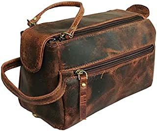 Genuine Buffalo Leather Unisex Toiletry Bag Travel Dopp Kit