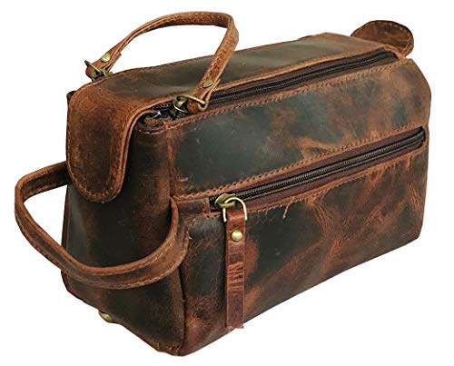 Genuine Buffalo Leather Unisex Toiletry Bag Travel Dopp Kit