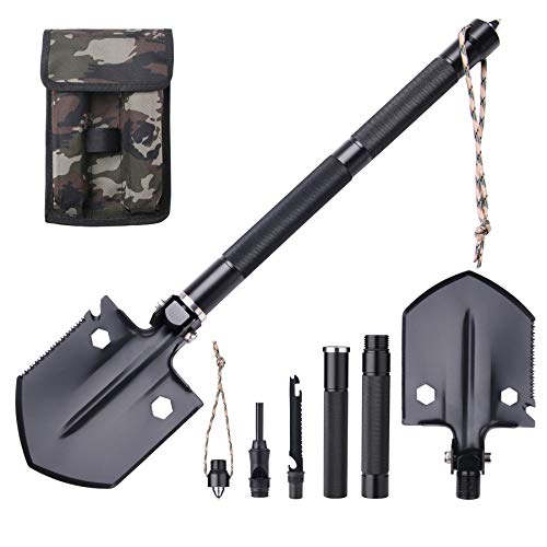 YBLANDEG Military Portable Folding Shovel,Multifunctional Ultimate Survival Shovel,Tactical Entrenching Tool for Camping, Hiking,Hunting,Fishing,Car