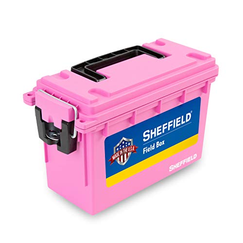 Sheffield 12631 Field Box, Pistol, Rifle, or Shotgun Ammo Storage Box, Tamper-Proof Locking Ammo Can, Water Resistant, Made in The U.S.A, Stackable, Pink