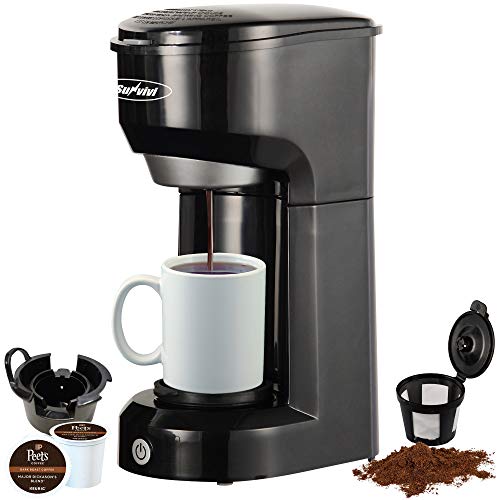 Single Serve K Cup Coffee Maker for Pods and Ground Coffee, Permanent Filter, 6-14OZ Reservoir One-Touch Control Button Coffee Machine,Black