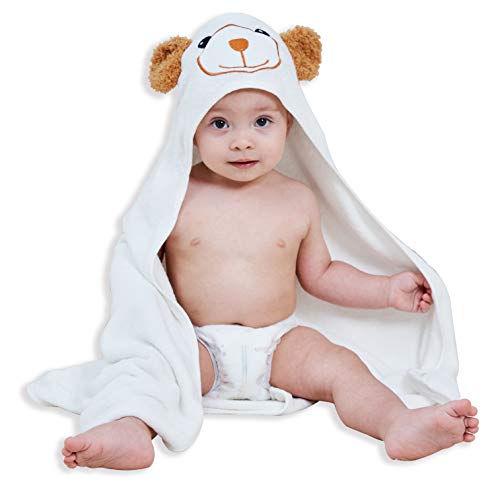 Premium Bamboo Baby Bath Towel - Ultra Absorbent Soft Boy & Girl Hooded Towels for Infant and Toddler - Cute Design Keep Warm Newborn Towel Shower Gifts - White - 30 x 30''