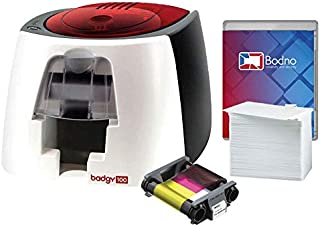 Badgy100 ID Card Printer with Complete Supplies Package with Bodno ID Software - Bronze Edition