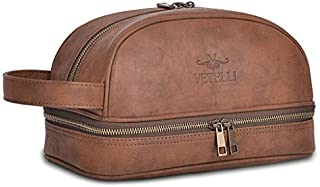 Vetelli Classic Leather Toiletry Bag, Water-Resistant Lining, Perfect Gift And Travel Accessory For Men