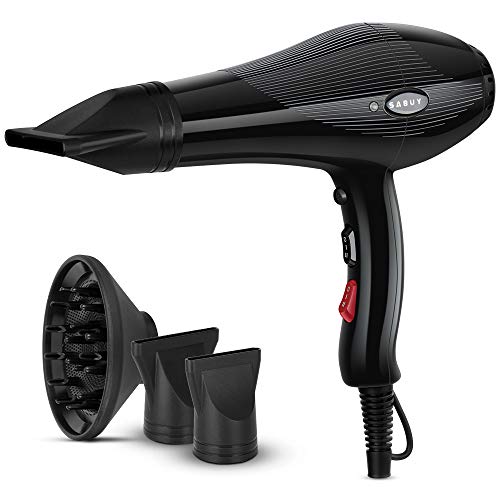 SABUY 2200W Professional Hair Dryer, Ionic Ceramic Blow Dryer with Diffuser and Concentrator Nozzles, Salon Performance, Black, IHD8501