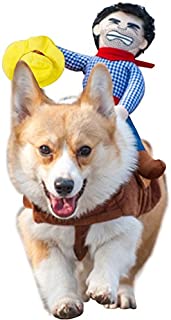 NACOCO Cowboy Rider Dog Costume for Dogs Clothes Knight Style with Doll and Hat for Halloween Day Pet Costume (L)