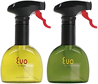 Evo Oil Sprayer Bottle, Non-Aerosol for Olive Cooking Oils, 8-ounce Capacity, Set of 2, Green and Yellow