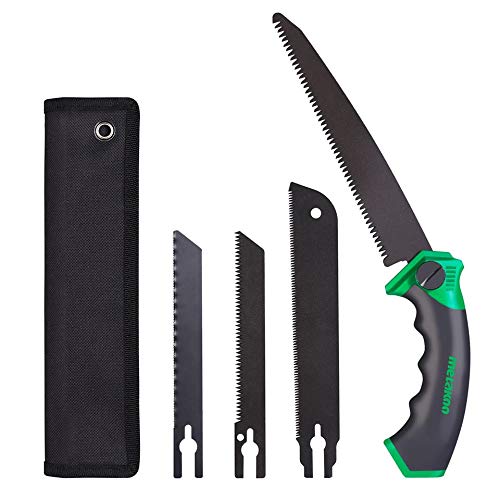 METAKOO Hand Saws, Hand Pruning Saw with 4 Replaceable Blades and Pocket, Tiny Hand Saw for Pruning, Multifunction Hand Saw for Wood, Twig, PVC and Metal MMS01H