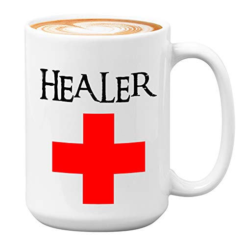 Game Coffee Mug White 15oz - Healer - RPG Pathfinder Dungeons and Dragons Fantasy Geek DnD Present Gaming