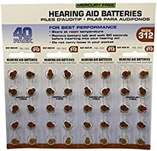 America Hears Size 312 Hearing Aid/Amplifier Batteries 40 Pack (Zinc Air Activated and Mercury Free)