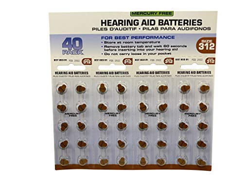 America Hears Size 312 Hearing Aid/Amplifier Batteries 40 Pack (Zinc Air Activated and Mercury Free)