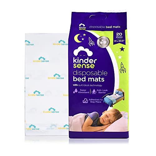 Kindersense - Disposable Bed Pads for Potty Training - Bedwetting Pads & Mattress Protector - Incontinence Pads with Adhesive - Leakproof and Absorbent Pads. Alternative to Training Pants (20 Pack)